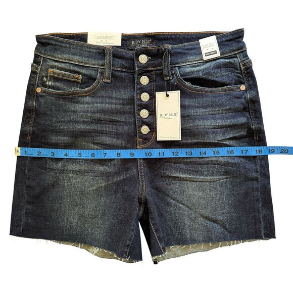 Judy Blue Jean Shorts Size L High Waist Cut Offs Raw Hem Button Fly JB15269 - Picture 12 of 16